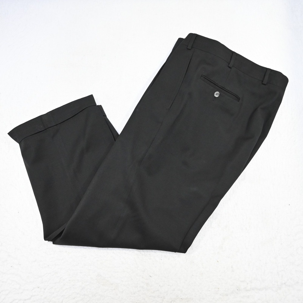 Brooks Brothers Dress Pants Black 100% Wool Pleated USA MADE Mens Size 38 x 28"